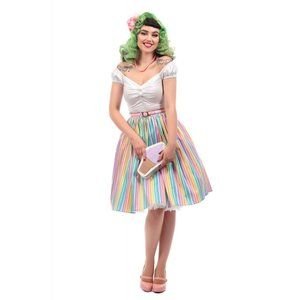 Collectif London Pastel Rainbow Stripe Swing Skirt